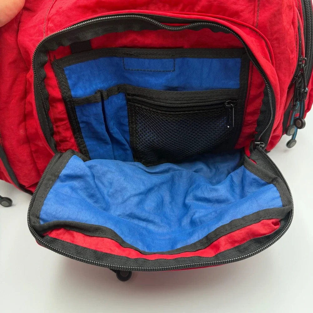 L.L.Bean Kids Backpack Red Black Shark Embroidery Multiple Compartments